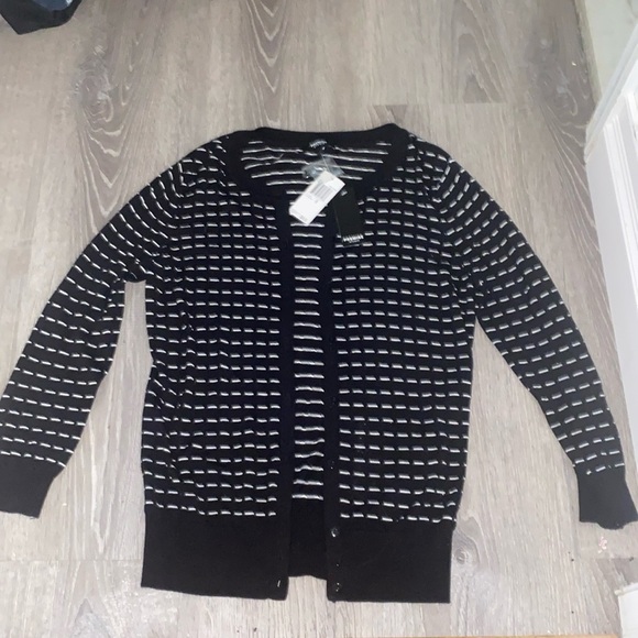 Premise Sweaters - Premise - Black button down cardigan with white stripes Size M NWT